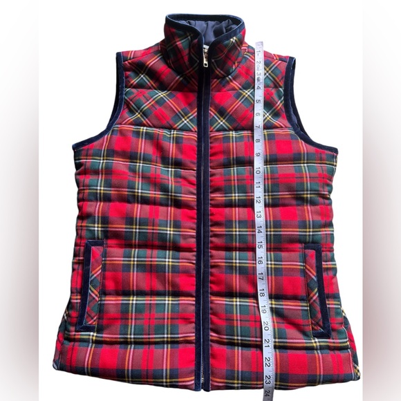 J. Crew Red Tartan Plaid Mountain Wool Blend Puffer Vest Velvet Trim- Size XS - Picture 10 of 14